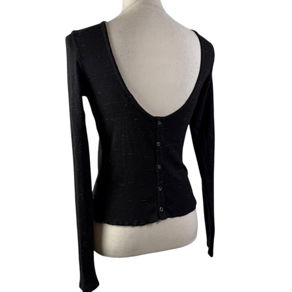 Rag & Bone JEAN Black Space Dye Ribbed Long Sleeve Snap Back Top Small - Picture 3 of 12